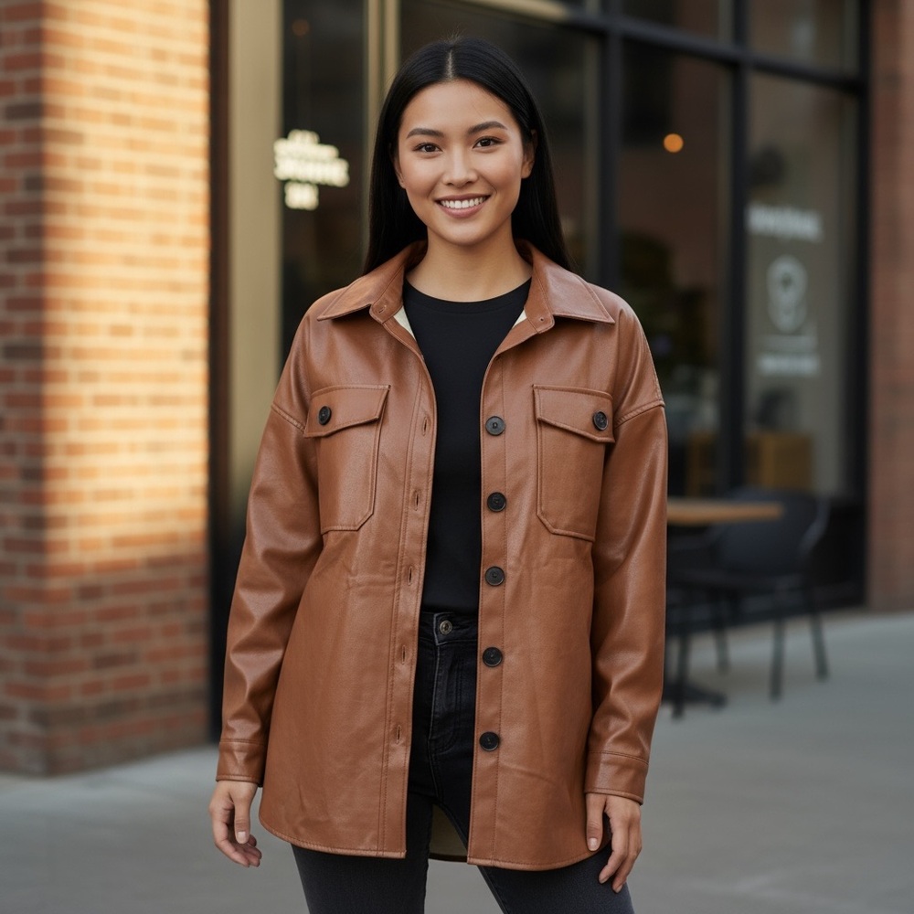 Like New Fashion Nova Brown Faux Leather Jacket - Medium